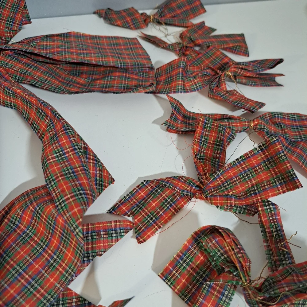 Lot Of‎ 13 Vintage Christmas Ribbon Bows Red / Green Tartan